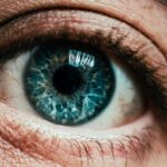 Close-up of a blue human eye with detailed iris